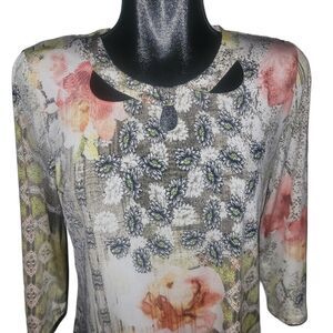 Emotions Paisley Floral Print Top with Cutout Neckline M